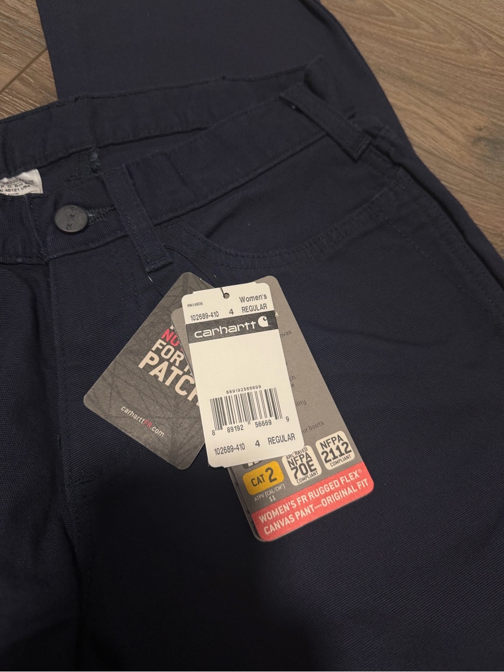 Carhartt Women's Navy Rugged Flex Canvas pants size 4 regular flame resistant
